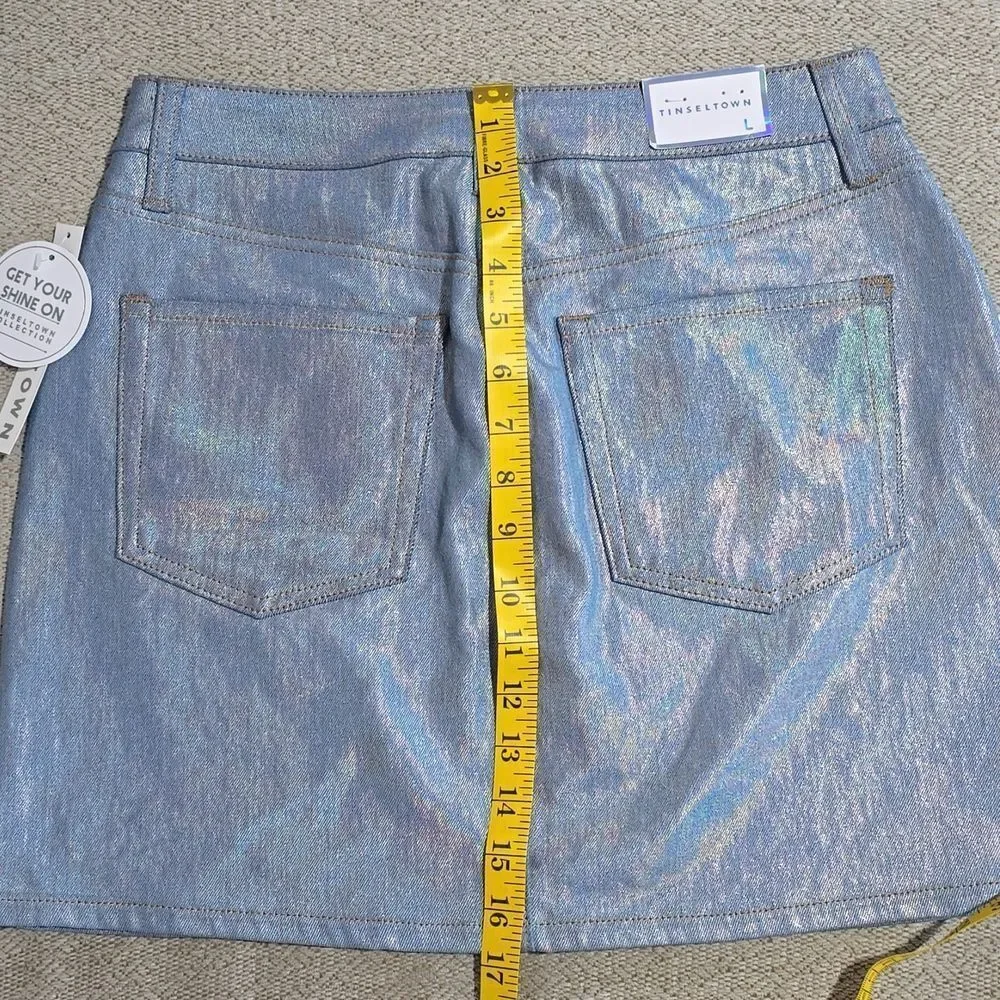 Tinseltown Iridescent Denim Mini Skirt - Size Large
